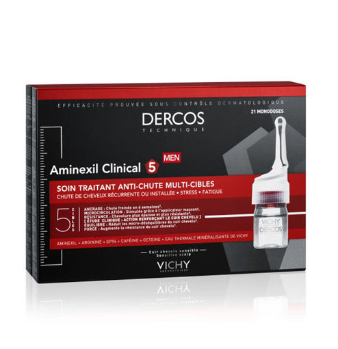 Снимка на DERCOS Aminexil Clinical 5 Мултиактивна третираща грижа против косопад за мъже, 12 ампули х 6ml VICHY