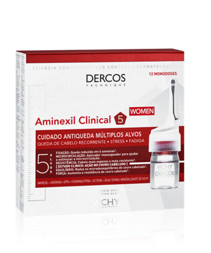 Снимка на DERCOS Aminexil Clinical 5 Мултиактивна третираща грижа против косопад за жени, 12 ампули х 6ml VICHY